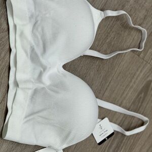 Rene Rofe White Ribbed Bralette size small NWT